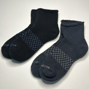 Bombas New 2 pair Roll Top Quarter Socks Medium  Black Plush Thick Honeycomb